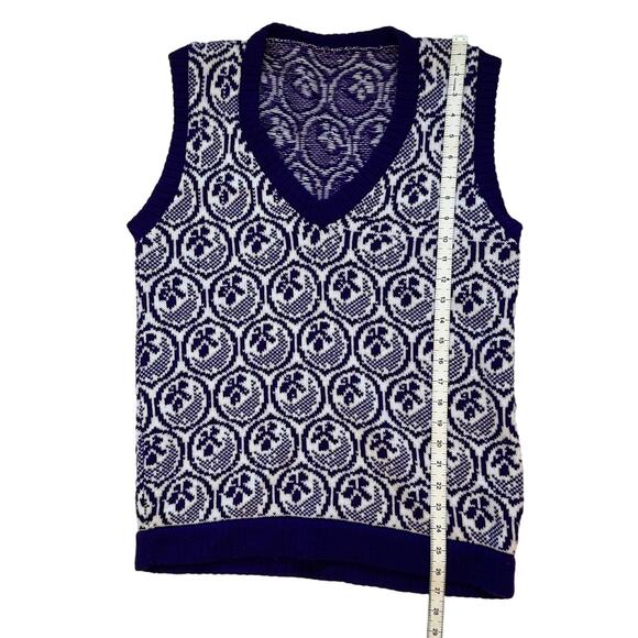 Vintage 90s Retro Knit Purple Sweater Vest Mens Medium Geometric Hipster Bold - Picture 5 of 5